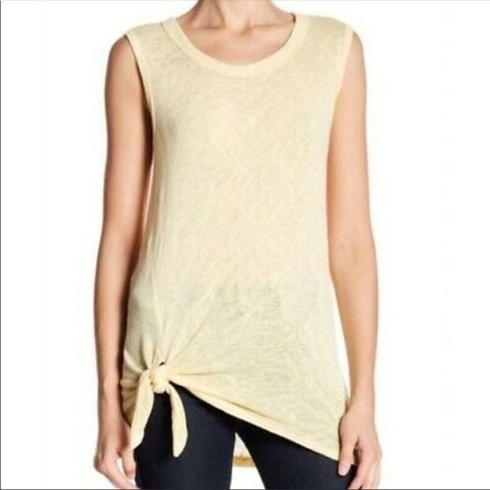 Bobeau yellow tie front soft tank top size M